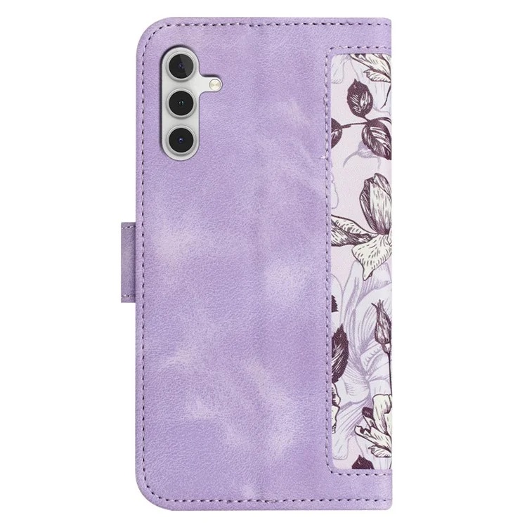 Husa pentru Samsung Galaxy A55 5G din Piele Ecologică cu Design Floral, Protecție 360°, Stand Integrat, Buzunare pentru Carduri, SKDR Floral Wallet - Mov - 1 | YEO