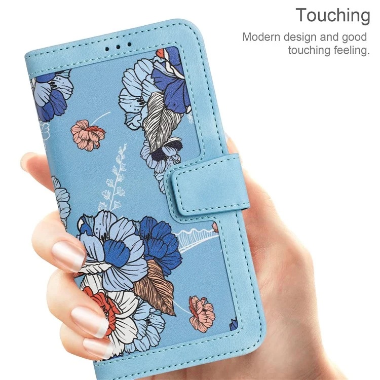 Husa pentru Samsung Galaxy A55 5G din Piele Ecologică cu Design Floral, Protecție 360°, Stand Integrat, Buzunare pentru Carduri, SKDR Floral Wallet - Bleu - 3 | YEO