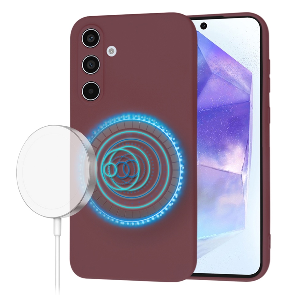 Husa pentru Samsung Galaxy A55 5G din Silicon Catifelat, Protectie Premium, Skyddar SoftElegance Magsafe - Bordo
