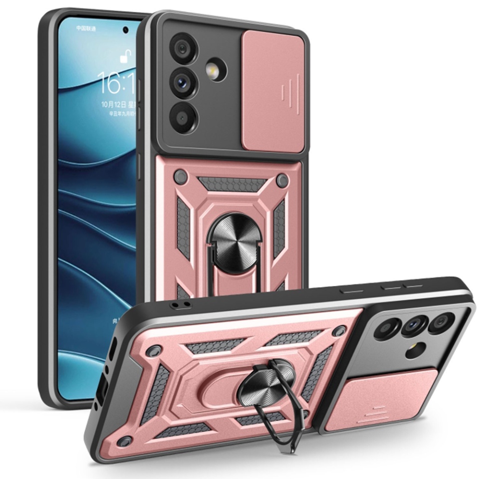 Husa pentru Samsung Galaxy A56 5G cu inel magnetic si protectie camera Skyddar CamShield - Roz
