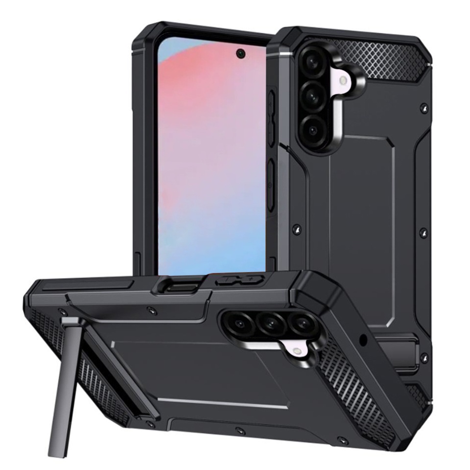 Husa pentru Samsung Galaxy A56 5G din plastic dur, margini cauciucate, antisoc, Hybrid Armor - Negru