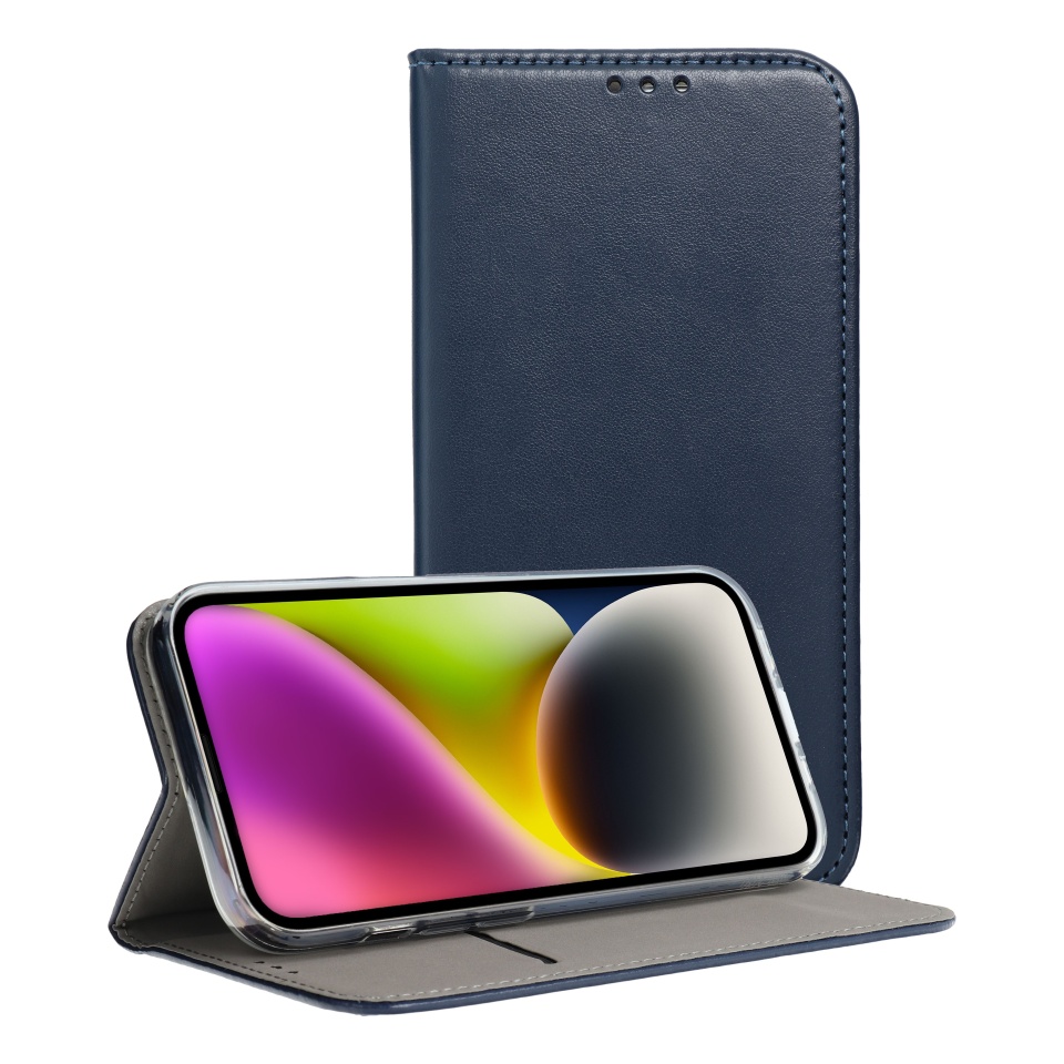 Husa pentru Samsung Galaxy A56 5G tip carte, SKYDDAR INNOVATION, cu Portofel Interior, Protectie la socuri, smart magneto, Albastru, set cu sticker - 1 | YEO