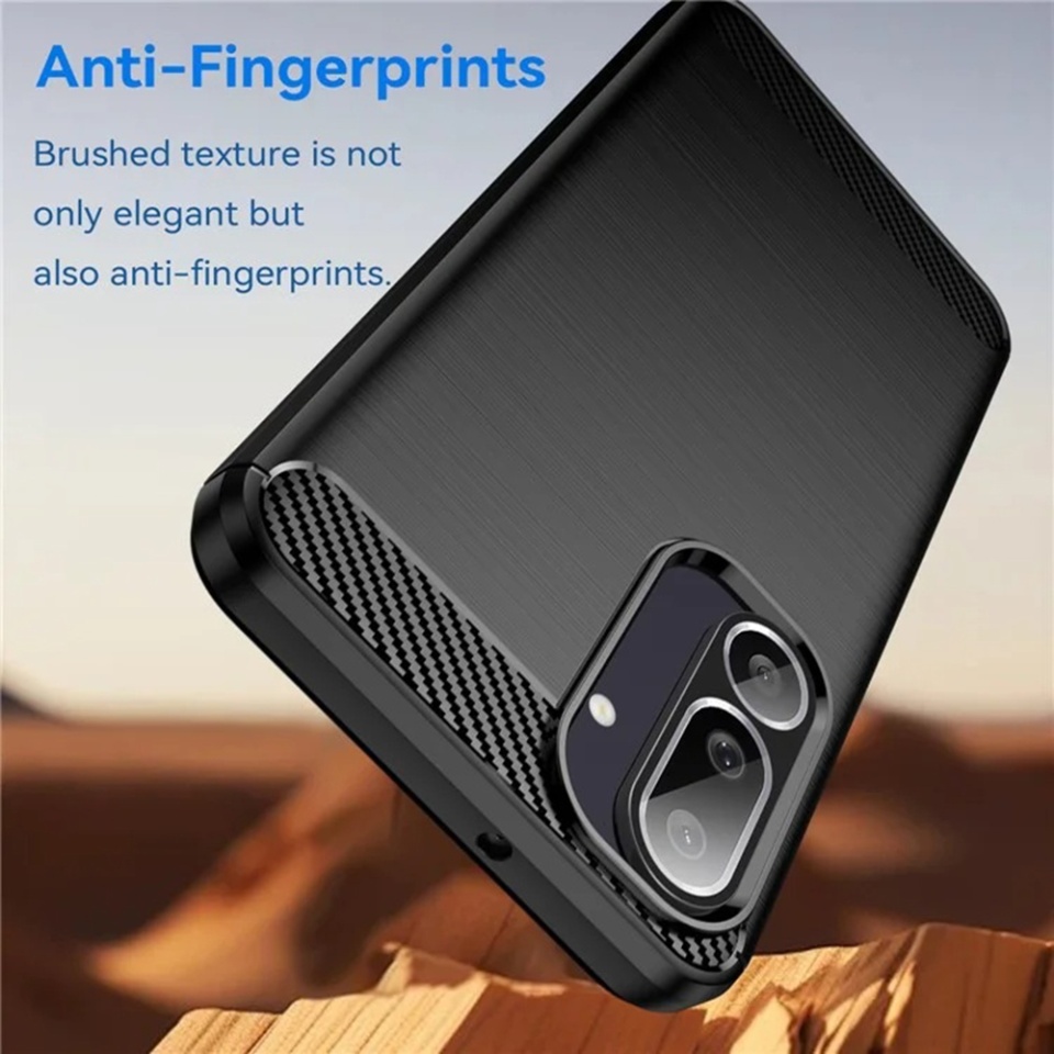 Husa pentru Samsung Galaxy M56, SKYDDAR INNOVATION, Carbon Silicone, din Silicon Slim, cu textura Fibra Carbon, set cu sticker, Negru - 2 | YEO