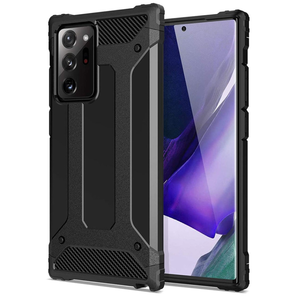 Husa pentru Samsung Galaxy Note 20 Ultra 5G / Galaxy Note 20 Ultra, SKYDDAR INNOVATION, Hybrid Armor, din Plastic Dur, Margini Cauciucate, Antisoc, set cu sticker, Negru