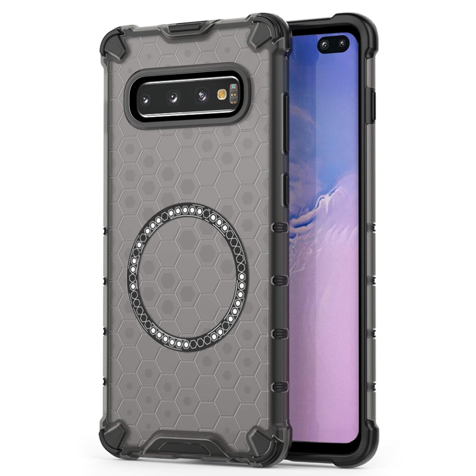 Husa pentru Samsung Galaxy S10 Plus, SKYDDAR INNOVATION, HoneyComb Shield MagSafe, Negru, set cu sticker