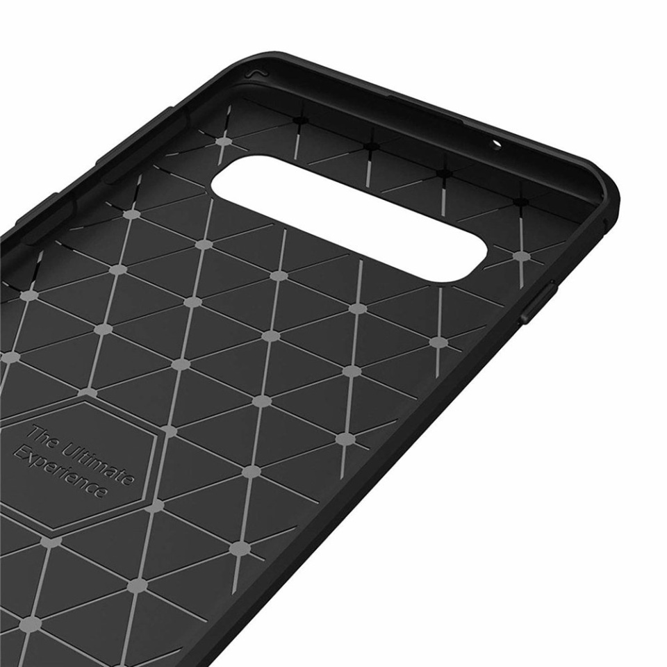 Husa pentru Samsung Galaxy S10, SKYDDAR INNOVATION, Carbon Silicone, din Silicon Slim, cu textura Fibra Carbon, set cu sticker, Negru - 1 | YEO
