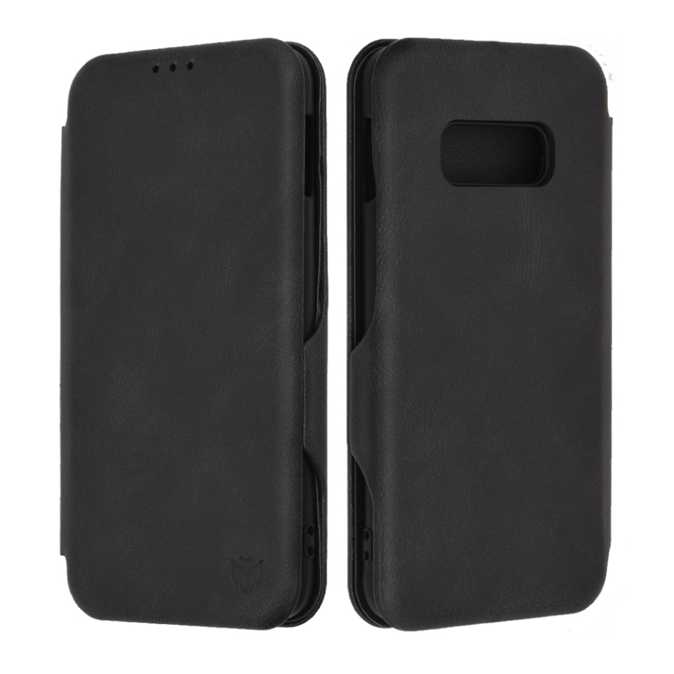 Husa pentru Samsung Galaxy S10e, SKYDDAR INNOVATION, Safe Wallet tip carte din Piele Ecologica, Suport Carduri, Inchidere Magnetica, Negru, set cu sticker