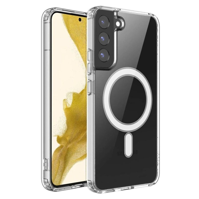 Husa pentru Samsung Galaxy S21 FE 5G, SKYDDAR INNOVATION, Shockproof MagSafe, Transparenta, set cu sticker