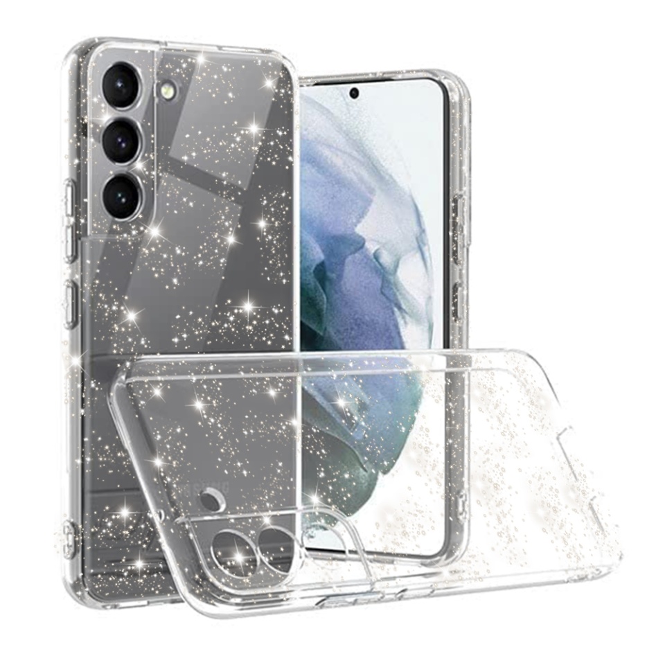 Husa pentru Samsung Galaxy S21 FE 5G, SKYDDAR INNOVATION, SparkleSkin din Silicon TPU cu Sclipici, Design Elegant, set cu sticker, Transparenta