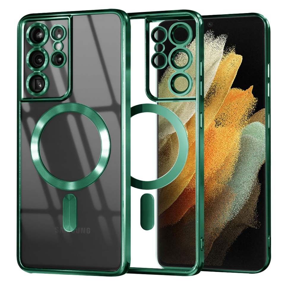Husa pentru Samsung Galaxy S21 Ultra 5G, SKYDDAR INNOVATION, Luxury Shield Magsafe, Protectie Antisoc, set cu sticker, Verde deschis