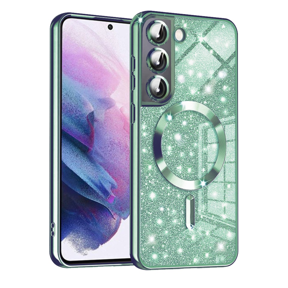 Husa pentru Samsung Galaxy S22 5G Design Antisoc, Fundal Detasabil 2-in-1, Protectie Superioara, Margini Ridicate, SKDR Glitter - Verde deschis