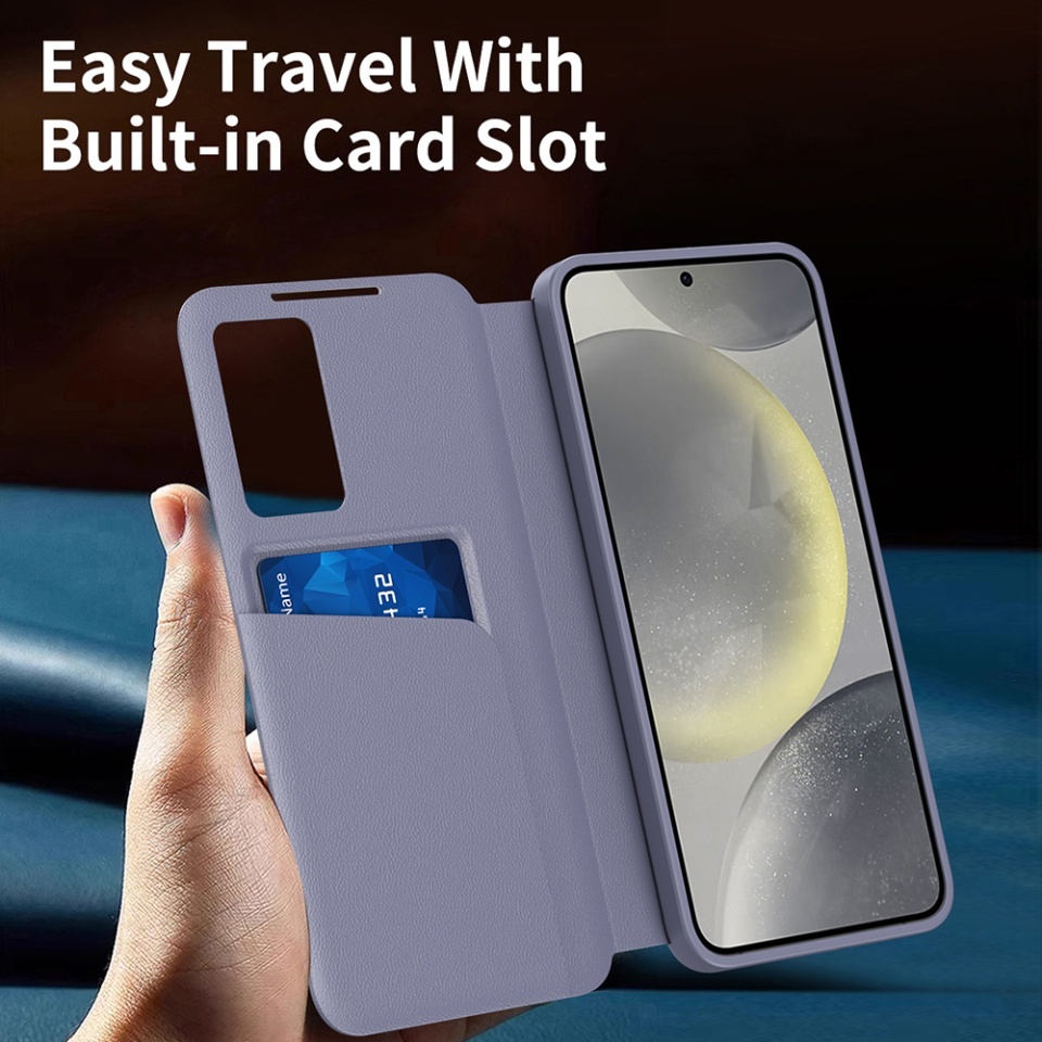 Husa pentru Samsung Galaxy S22 5G tip carte, Skyddar, cu portofel si SmartView, Premium, set cu sticker, Mov - 3 | YEO
