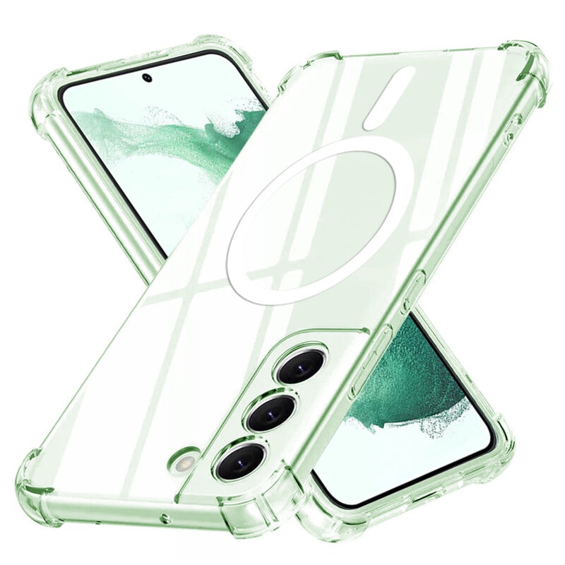 Husa pentru Samsung Galaxy S22 Plus 5G, SKYDDAR INNOVATION, Shockproof MagSafe, Transparenta, set cu sticker