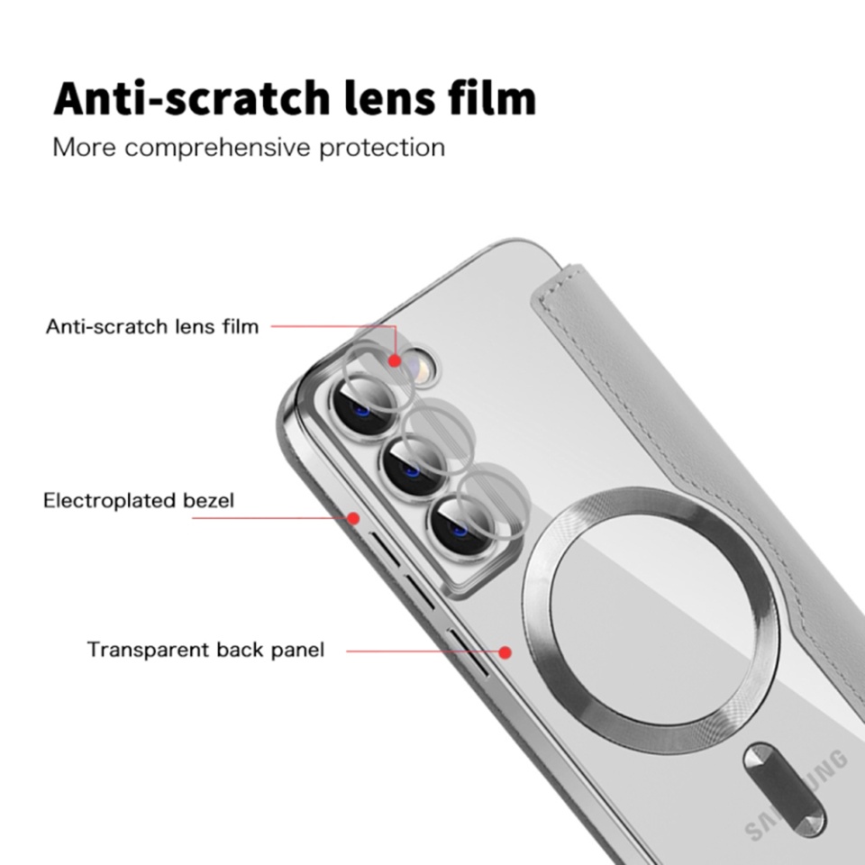 Husa pentru Samsung Galaxy S22 Plus 5G tip carte, SKYDDAR INOVATION, SmartMag Book, Magsafe, RFiD, Suport Carduri, set cu sticker, Gri - 2 | YEO