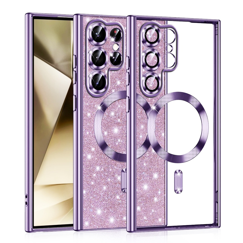 Husa pentru Samsung Galaxy S22 Ultra 5G Design Antisoc, Fundal Detasabil 2-in-1, Protectie Superioara, Margini Ridicate, SKDR Glitter - Mov deschis