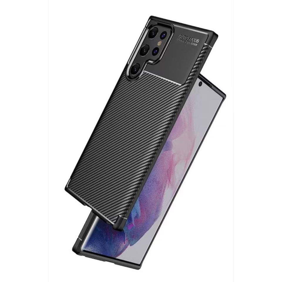 Husa pentru Samsung Galaxy S22 Ultra 5G, SKYDDAR INNOVATION, CarbonFiber, Antisoc, Negru, set cu sticker - 2 | YEO