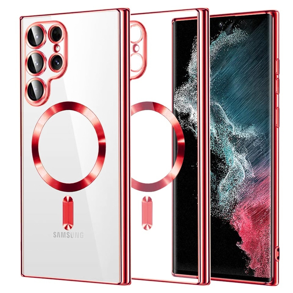 Husa pentru Samsung Galaxy S22 Ultra 5G, SKYDDAR INNOVATION, Luxury Shield Magsafe, Protectie Antisoc, set cu sticker, Rosu