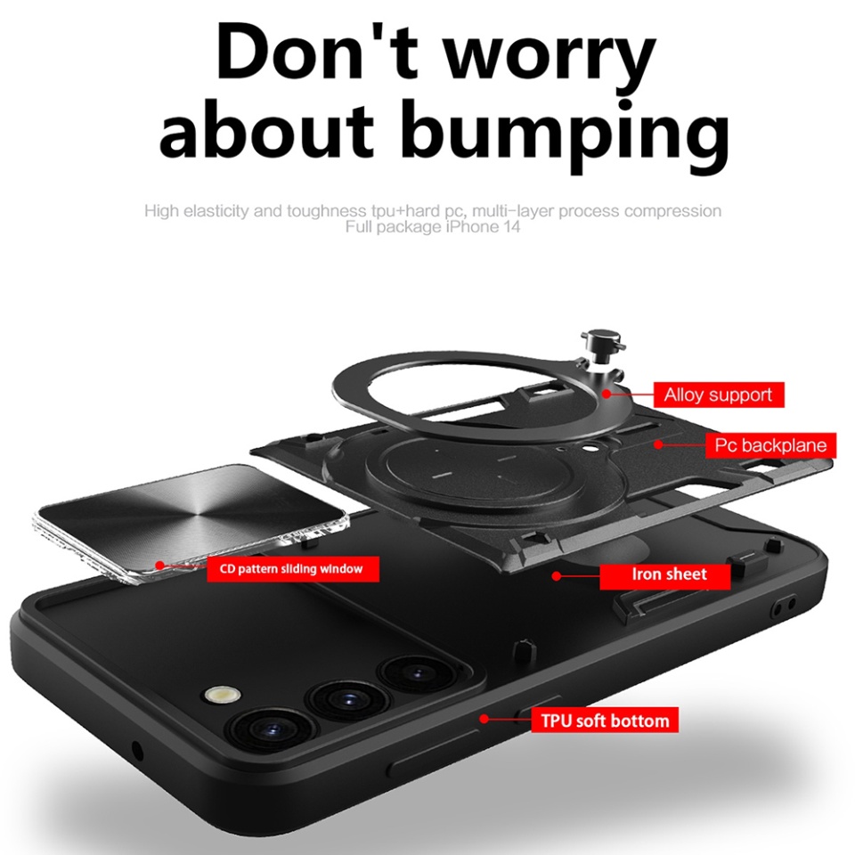 Husa pentru Samsung Galaxy S23, cu inel magnetic si suport ajustabil, protecție completa camera, SKDR SafeCover - Negru - 1 | YEO