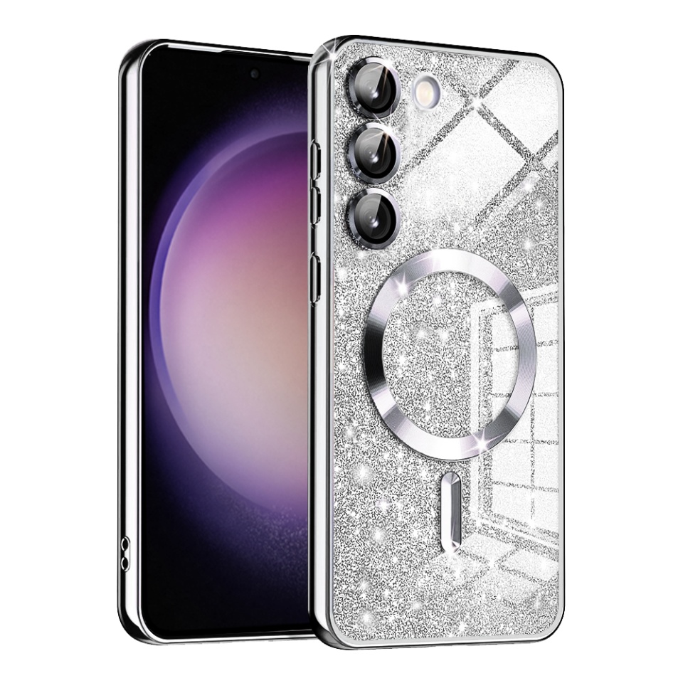 Husa pentru Samsung Galaxy S23 Design Antisoc, Fundal Detasabil 2-in-1, Protectie Superioara, Margini Ridicate, SKDR Glitter - Argintiu
