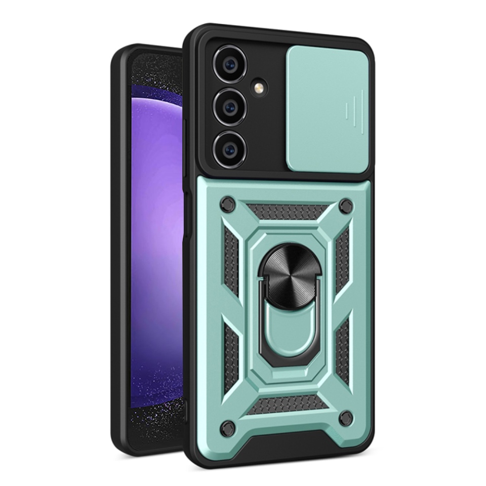 Husa pentru Samsung Galaxy S23 FE, SKYDDAR INNOVATION, CamShield, Inel magnetic, set cu sticker, Verde