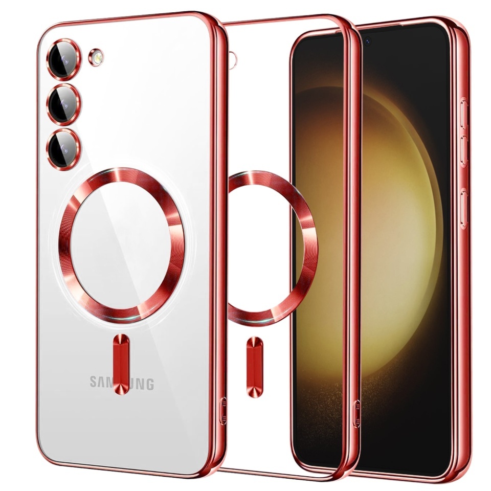 Husa pentru Samsung Galaxy S23 Plus, SKYDDAR INNOVATION, Luxury Shield Magsafe, Protectie Antisoc, set cu sticker, Rosu