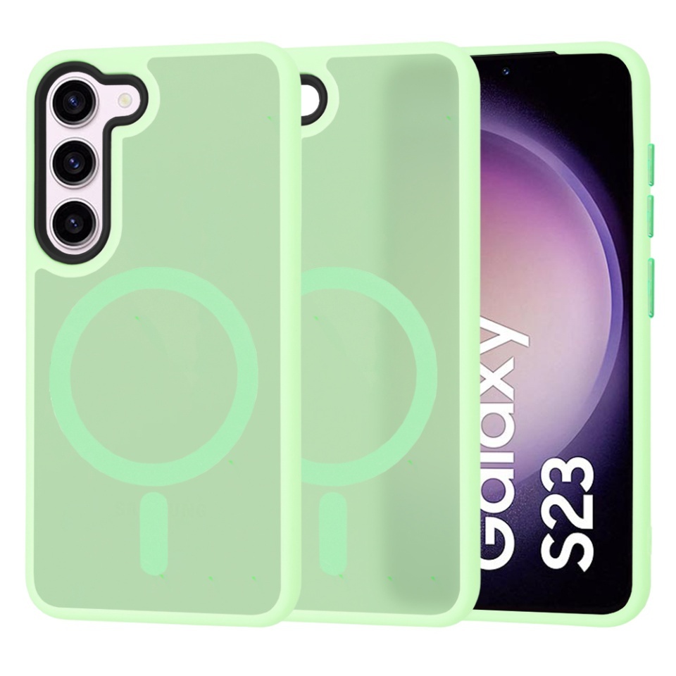 Husa pentru Samsung Galaxy S23, SKYDDAR INNOVATION, HaloFrost MagSafe II, Antisoc, set cu sticker, Verde deschis