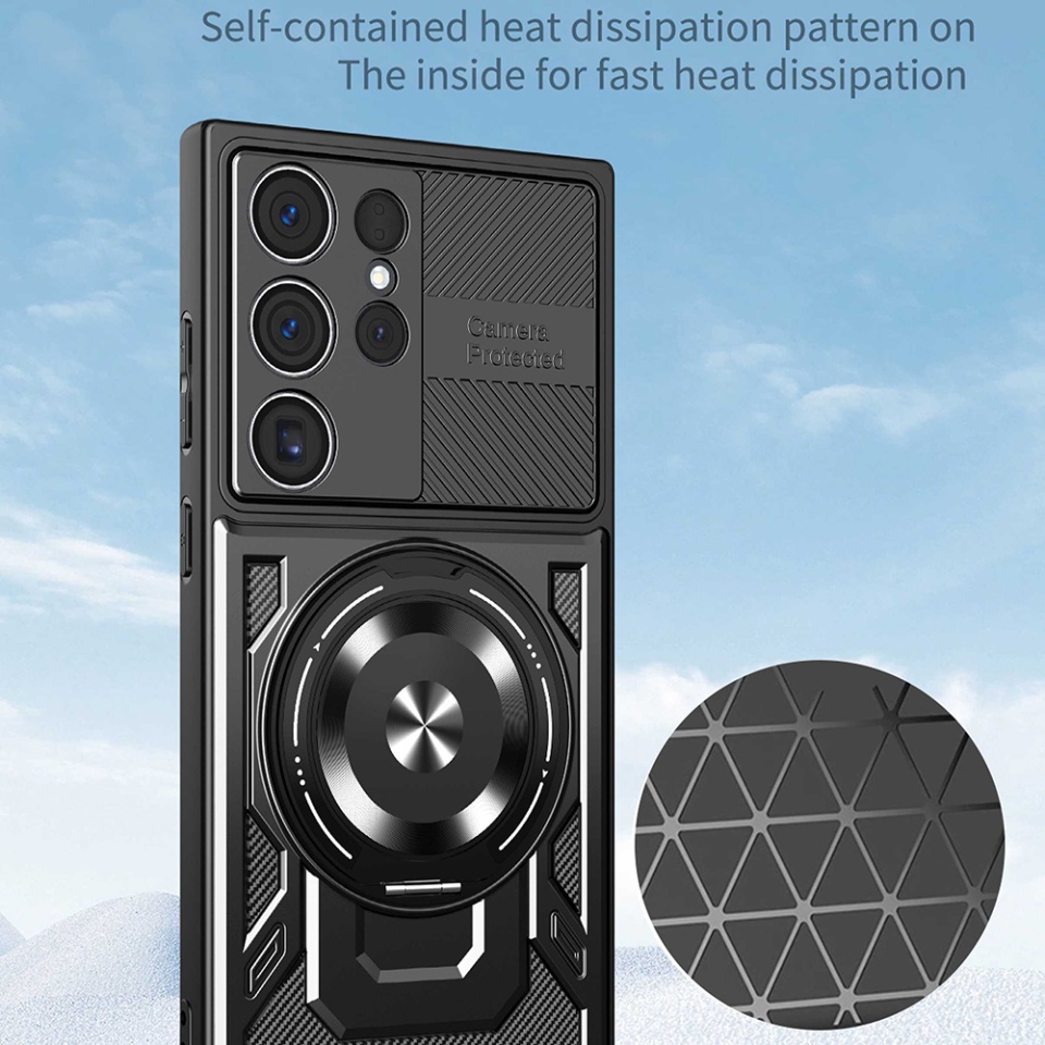 Husa pentru Samsung Galaxy S23 Ultra, SKYDDAR INNOVATION, RuggedCam, Inel magnetic antisoc, set cu sticker, Albastru - 3 | YEO