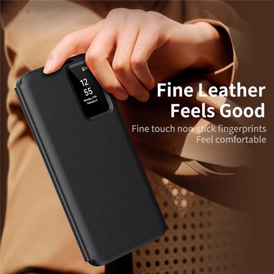 Husa pentru Samsung Galaxy S23 Ultra tip carte, Skyddar, cu portofel si SmartView, Premium, set cu sticker, Negru - 3 | YEO