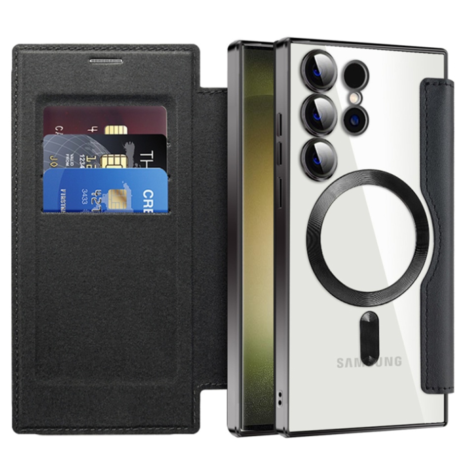 Husa pentru Samsung Galaxy S23 Ultra tip carte, SKYDDAR INOVATION, SmartMag Book, Magsafe, RFiD, Suport Carduri, set cu sticker, Negru