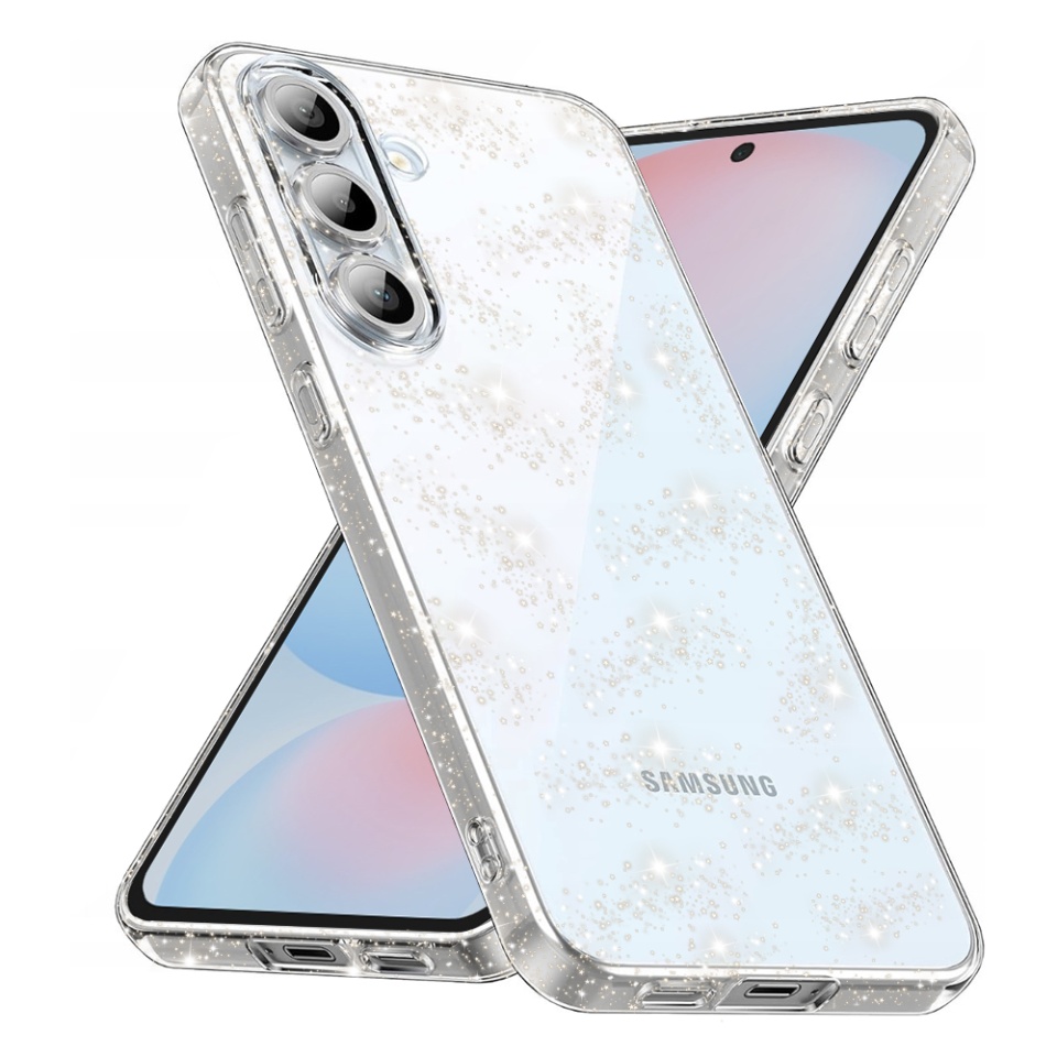 Husa pentru Samsung Galaxy S24 FE, SKYDDAR INNOVATION, SparkleSkin din Silicon TPU cu Sclipici, Design Elegant, set cu sticker, Transparenta