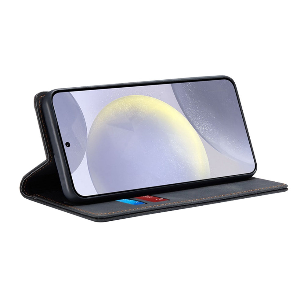 Husa pentru Samsung Galaxy S24 Plus, SKYDDAR INNOVATION, Soft Wallet, tip Carte din piele Eco Premium, cu Portofel Interior, Negru, set cu sticker - 1 | YEO