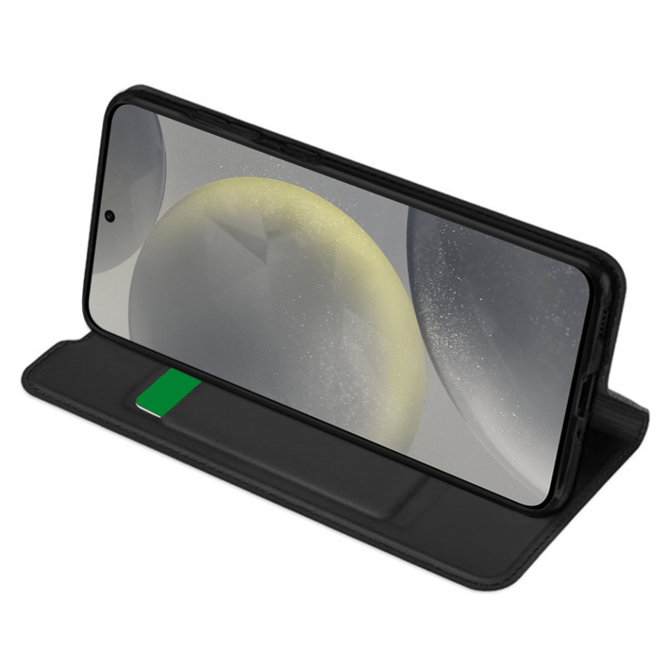 Husa pentru Samsung Galaxy S24, SKYDDAR INNOVATION, Magskin Book, tip Carte cu Portofel Interior, set cu sticker, Negru - 1 | YEO