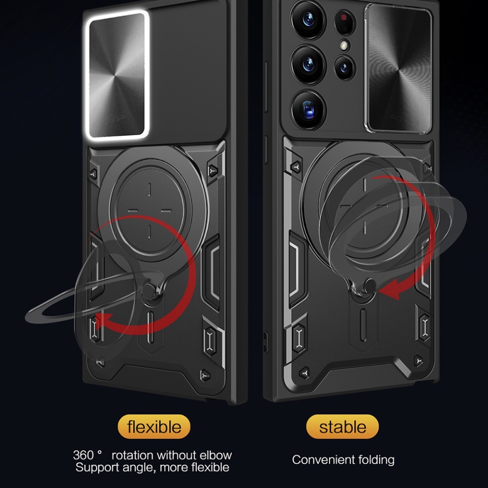 Husa pentru Samsung Galaxy S24 Ultra, cu inel magnetic si suport ajustabil, protecție completa camera, SKDR SafeCover - Negru - 2 | YEO