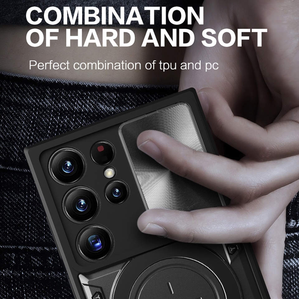 Husa pentru Samsung Galaxy S24 Ultra, SKYDDAR INNOVATION, CamGuard Pro, Inel Magnetic, Protectie Camera, set cu sticker, Negru - 3 | YEO