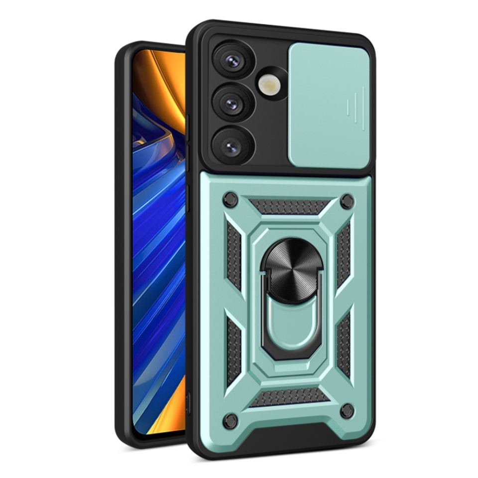 Husa pentru Samsung Galaxy S25 cu inel magnetic si protectie camera Skyddar CamShield - Verde