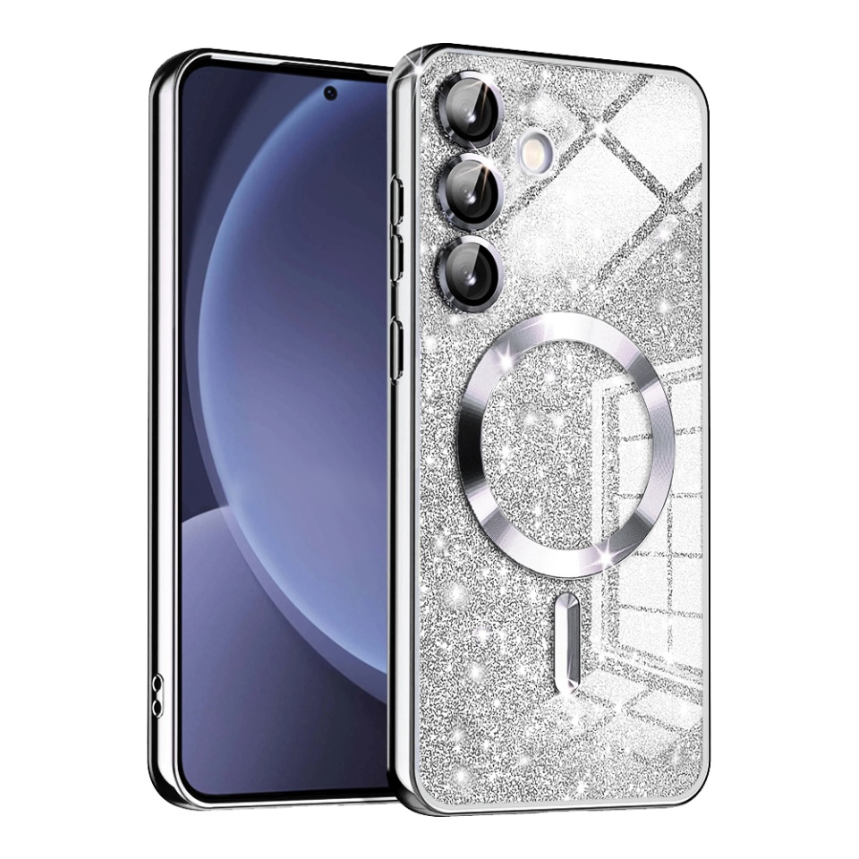Husa pentru Samsung Galaxy S25 Design Antisoc, Fundal Detasabil 2-in-1, Protectie Superioara, Margini Ridicate, SKDR Glitter - Argintiu