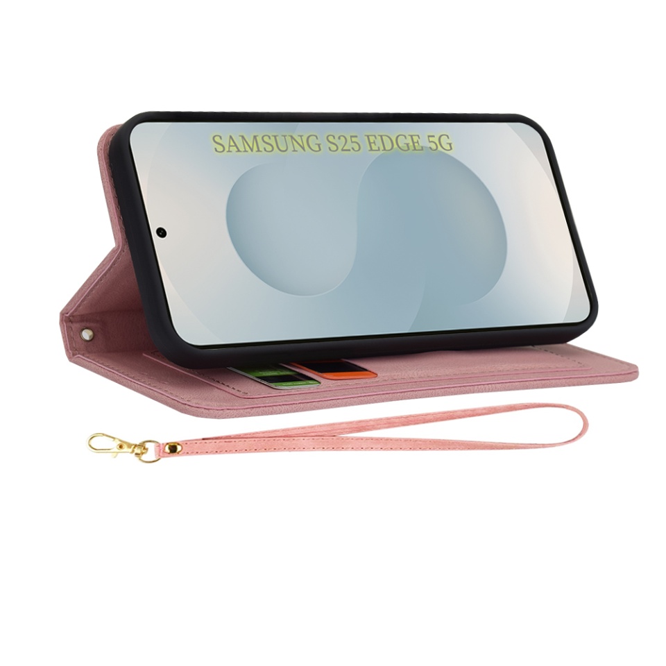 Husa pentru Samsung Galaxy S25 Edge, SKYDDAR INNOVATION, Floral Wallet, din Piele Ecologică cu Design Floral, Protecție 360°, Stand Integrat, Buzunare pentru Carduri, Roz, set cu sticker - 3 | YEO
