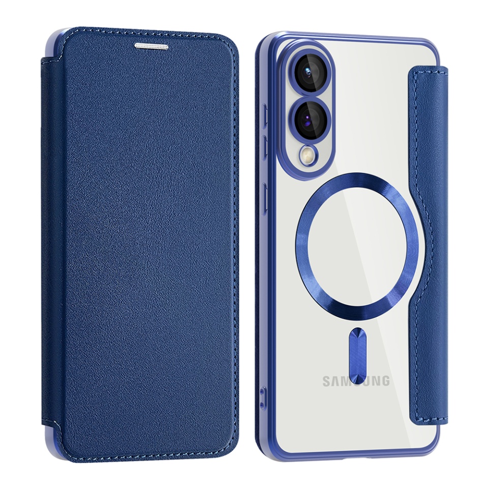 Husa pentru Samsung Galaxy S25 Edge tip carte, SKYDDAR INOVATION, SmartMag Book, Magsafe, RFiD, Suport Carduri, set cu sticker, Albastru - 1 | YEO