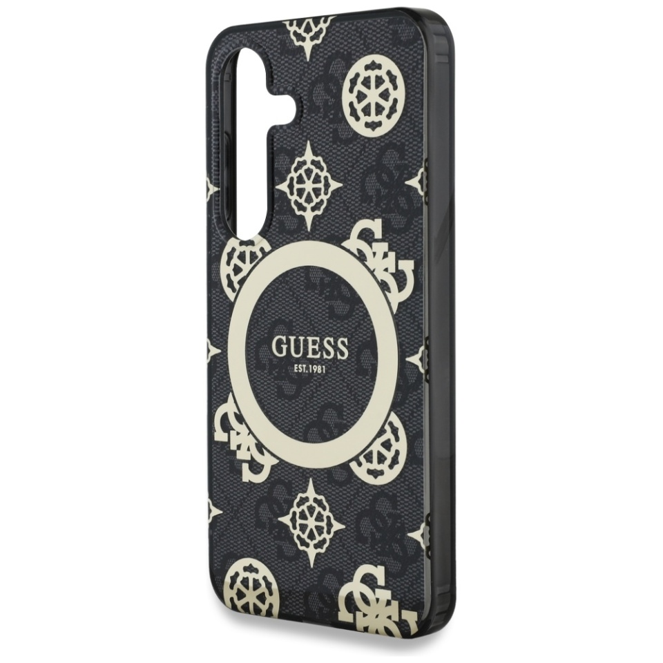 Husa pentru Samsung Galaxy S25, Guess MagSafe Denim Pattern, Compatibila, Cadru Silicon, Logo Auriu, Design Slim, Negru - 1 | YEO
