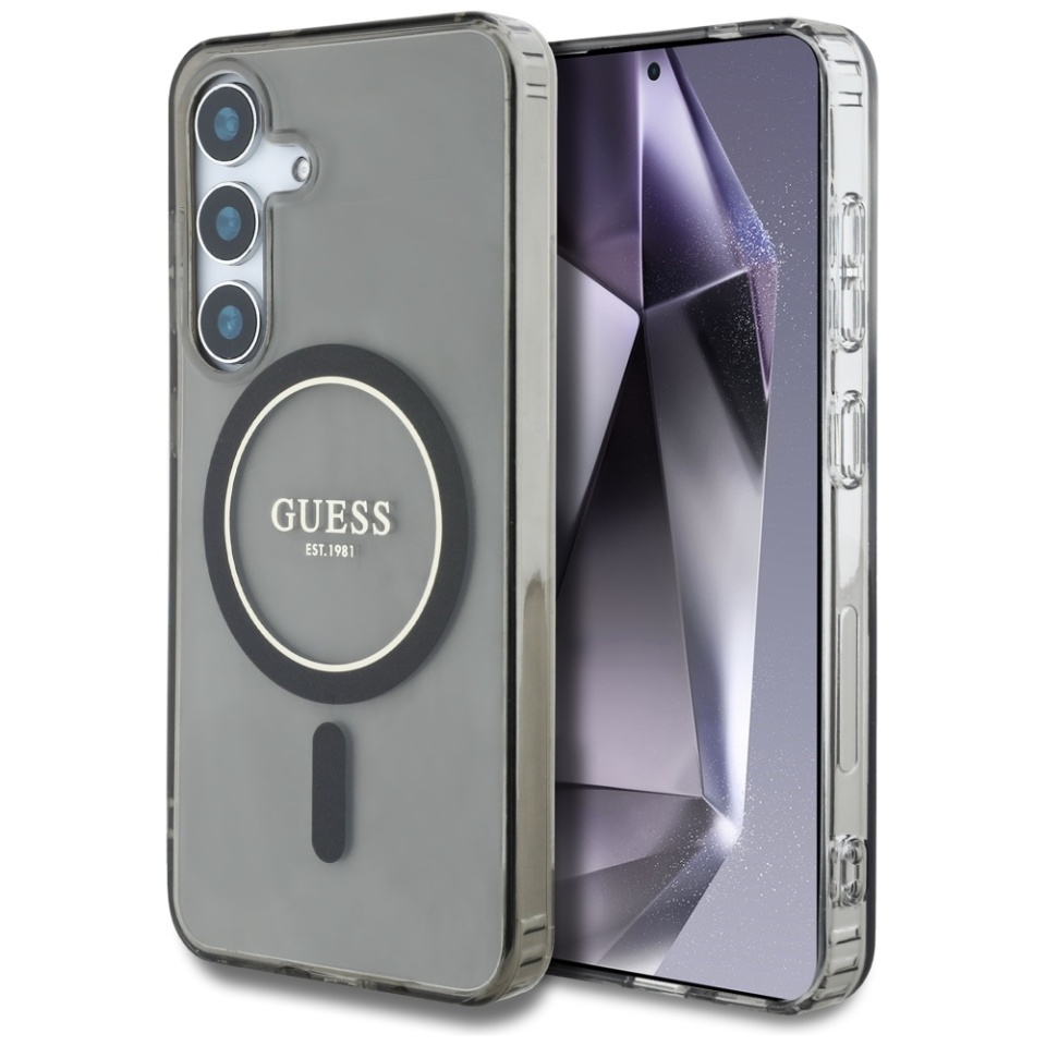 Husa pentru Samsung Galaxy S25 IML Glitter Circle MagSafe, Guess - Negru
