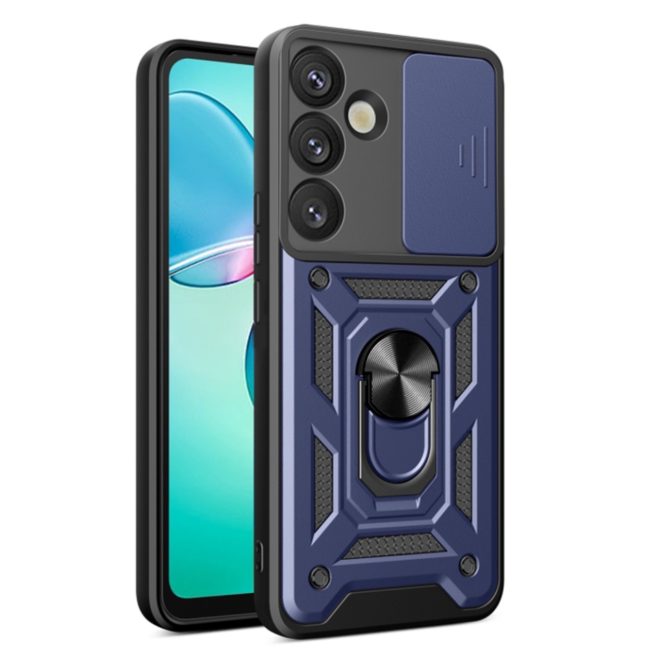 Husa pentru Samsung Galaxy S25 Plus cu inel magnetic si protectie camera Skyddar CamShield - Albastru