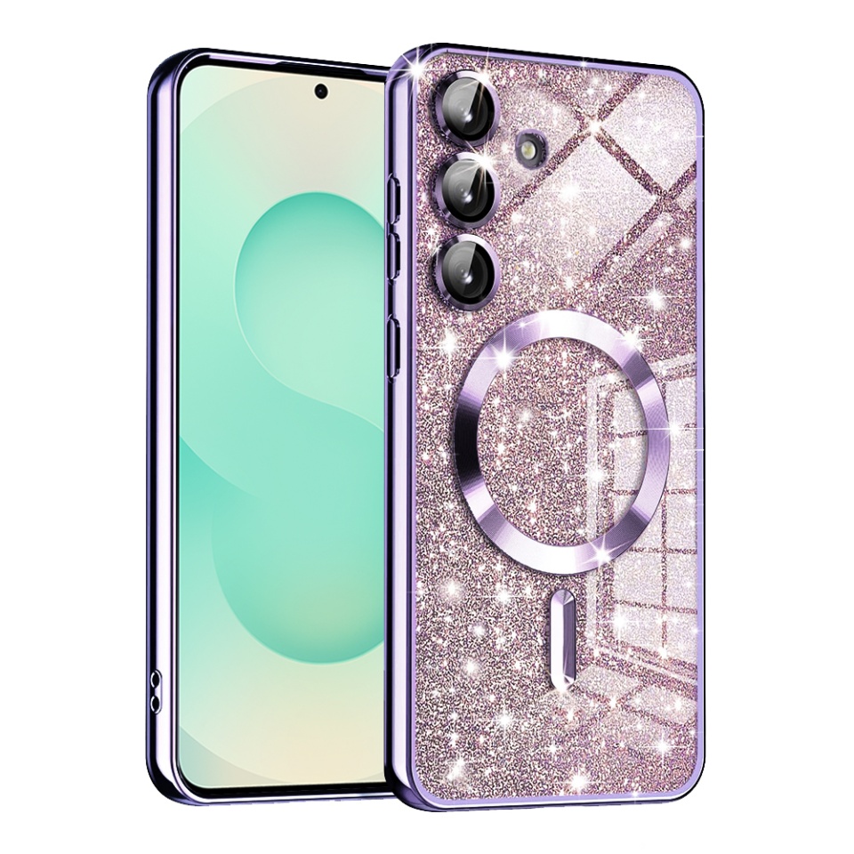 Husa pentru Samsung Galaxy S25 Plus, SKYDDAR INNOVATION, Luxury Glitter Magsafe, Antisoc, Fundal Detasabil 2-in-1, Margini Ridicate, set cu sticker, Mov deschis