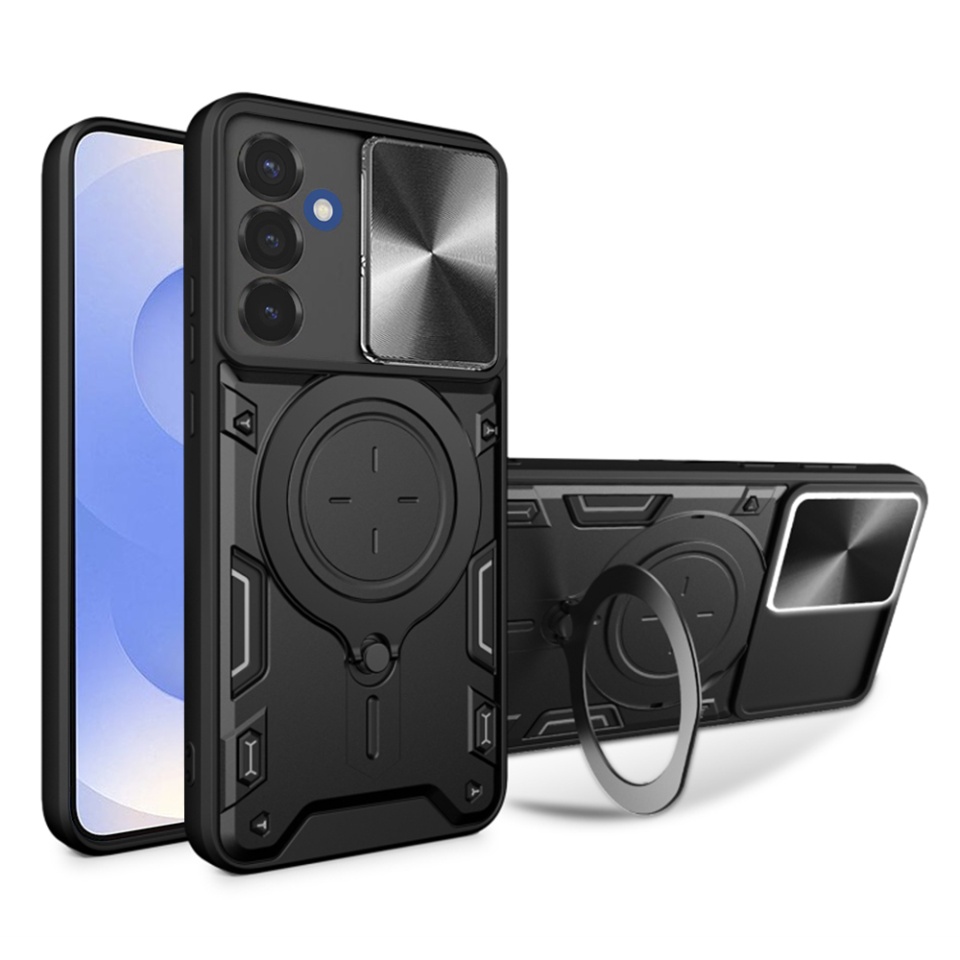 Husa pentru Samsung Galaxy S25, SKYDDAR INNOVATION, CamGuard Pro, Inel Magnetic, Protectie Camera, set cu sticker, Negru