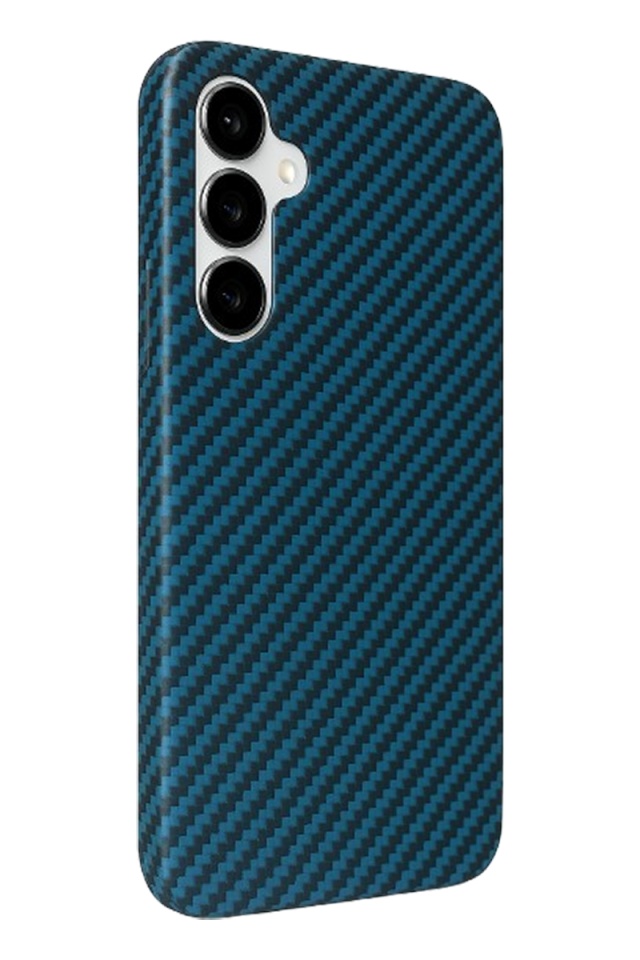Husa pentru Samsung Galaxy S25, SKYDDAR INNOVATION, Carbonite FiberShell, Cyan, set cu sticker