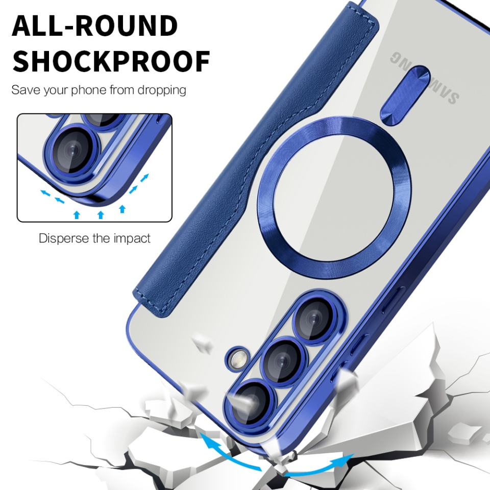 Husa pentru Samsung Galaxy S25 tip carte, SKYDDAR INOVATION, SmartMag Book, Magsafe, RFiD, Suport Carduri, set cu sticker, Albastru - 3 | YEO