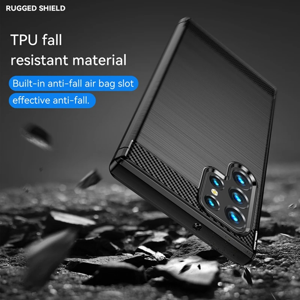 Husa pentru Samsung Galaxy S25 Ultra din Silicon Premium, Slim, cu textura Fibra Carbon - Negru - 2 | YEO