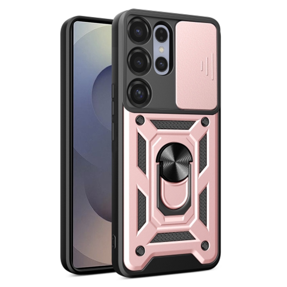 Husa pentru Samsung Galaxy S25 Ultra, SKYDDAR INNOVATION, CamShield, Inel magnetic, set cu sticker, Roz