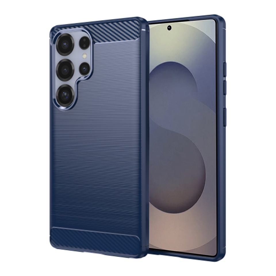 Husa pentru Samsung Galaxy S25 Ultra, SKYDDAR INNOVATION, Carbon Silicone, din Silicon Slim, cu textura Fibra Carbon, set cu sticker, Albastru
