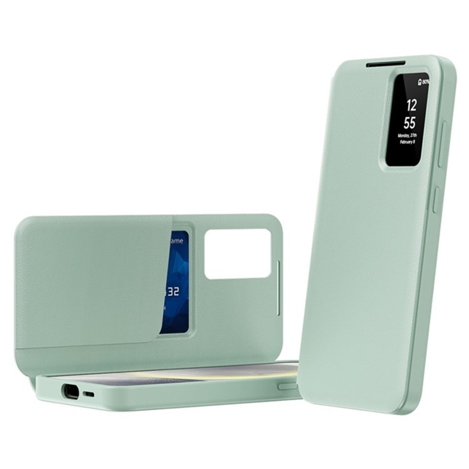 Husa pentru Samsung Galaxy S25 Ultra tip carte, Skyddar, cu portofel si SmartView, Premium, set cu sticker, Verde - 1 | YEO