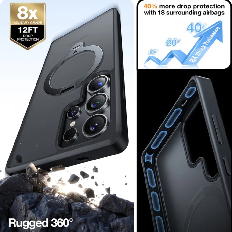 Husa pentru Samsung Galaxy S25 Ultra, Torras Ostand Spin MagSafe, Negru - 7